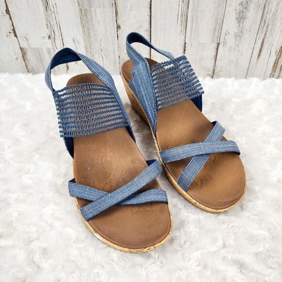 Skechers Beverlee Wedge Sandals Blue Size 9 - Picture 2 of 9